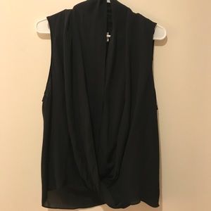 Front snap, black, slightly sheer dressy top.